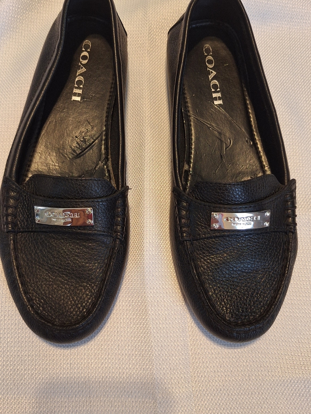 COACH Women's Black Leather Loafers with Silver Plaque 7.5B